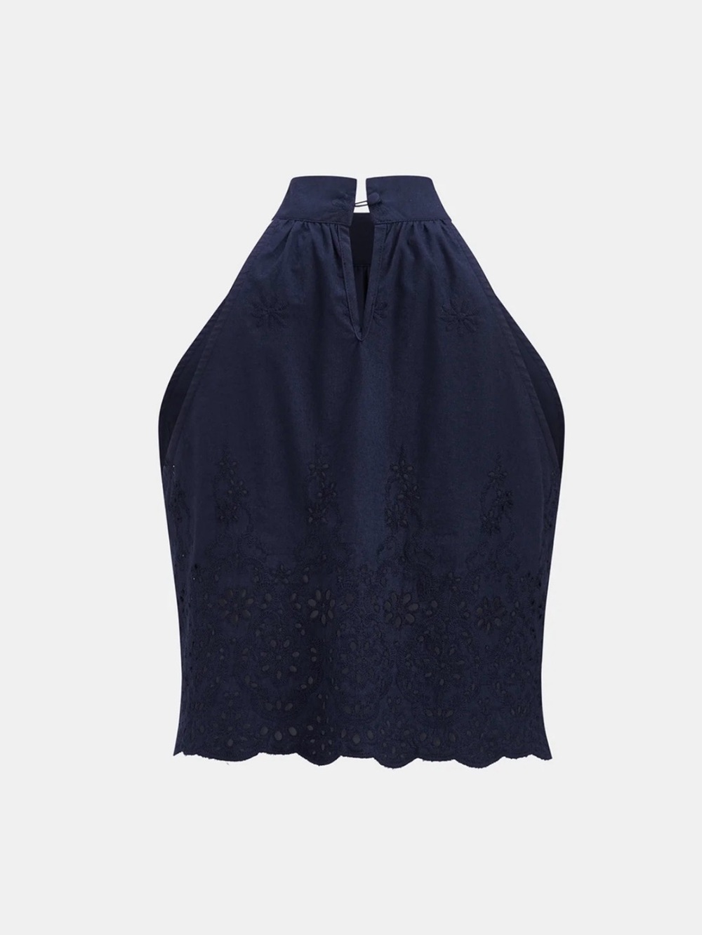 NWT Navy Eyelet Halter Crop Top & Wide-Leg Tie-Hem Pants - Picture 4 of 11